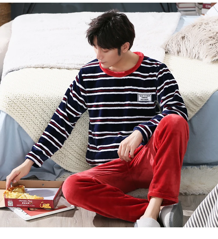Plus size 3XL 4XL 5XL men pajamas Winter Flannel Pajama Set Coral fleece Thicken casual Homewear warm sleepwear Boys pijama set