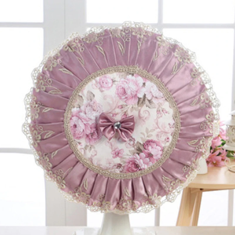 Rustic Fashion Fabric Lace Fan Cover Electric Heating Fan Household Dust Cover Fan Cover Home Decor - Цвет: purple