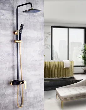 

Black gold all copper shower shower set household faucet pressurized shower set handheld shower multi-function shower