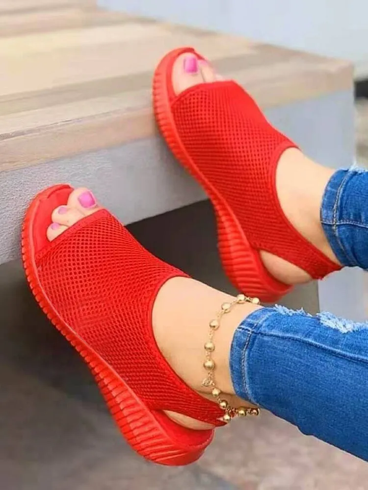 Women Sandals Women Shoes Summer Mesh Fish Platform Sandals Women's Closed Toe Wedge Shoes Ladies Light Casual Sandals Zapatillas Muje