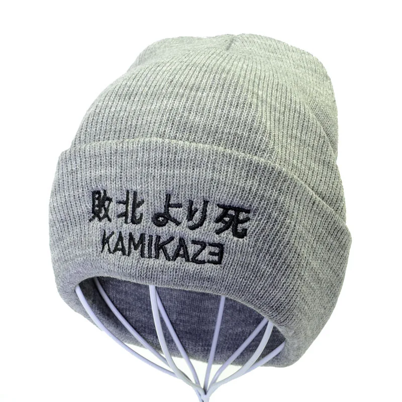 Kamikaze вязаная шапка Кепка Эминем вязаные эластичные шапки эластичный бренд KAMIKAZE вышивка бини зимняя теплая лыжные шапочки шапка s gorro - Цвет: Серый