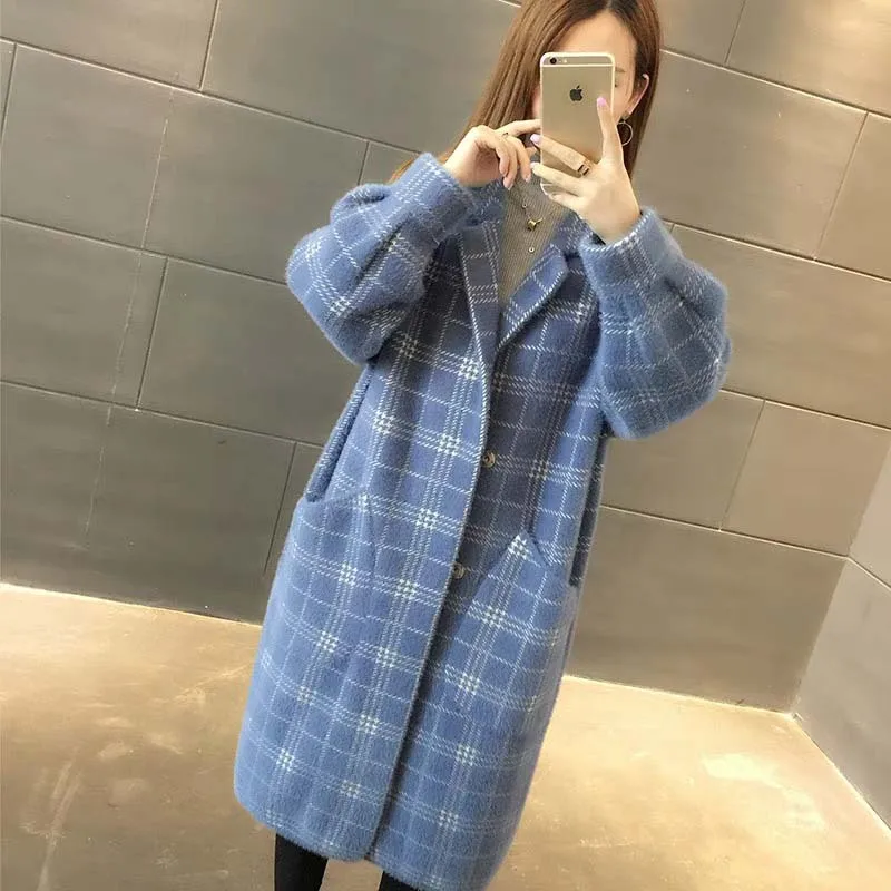 

Mid-length Sweater 2018 Autumn Clothing New Style Loose-Fit Imitation Mink Velvet Jacket Autumn And Winter WOMEN'S Knitwear Card