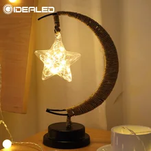 Светодиодная лампа звезды луна светильник из ротанга Шар Рождественский светильник s Детский подарок на день рождения ручной работы пеньковая веревка USB кованого железа ночной Светильник