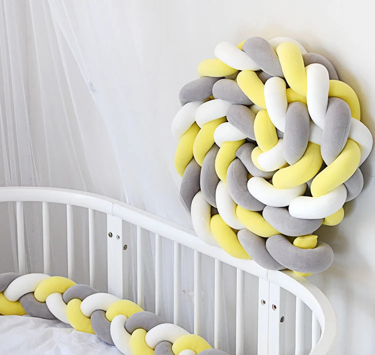 3M Baby Handmade Nodic Knot Newborn Bumper Long Knotted Braid Pillow Baby Bed Bumper In The Crib Infant Room Decor - Цвет: YellowGray-L