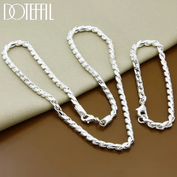 

DOTEFFIL 925 Sterling Silver Twist Around Chain Necklace Bracelet Jewelry Sets For Women Wedding Engagement Party Gift