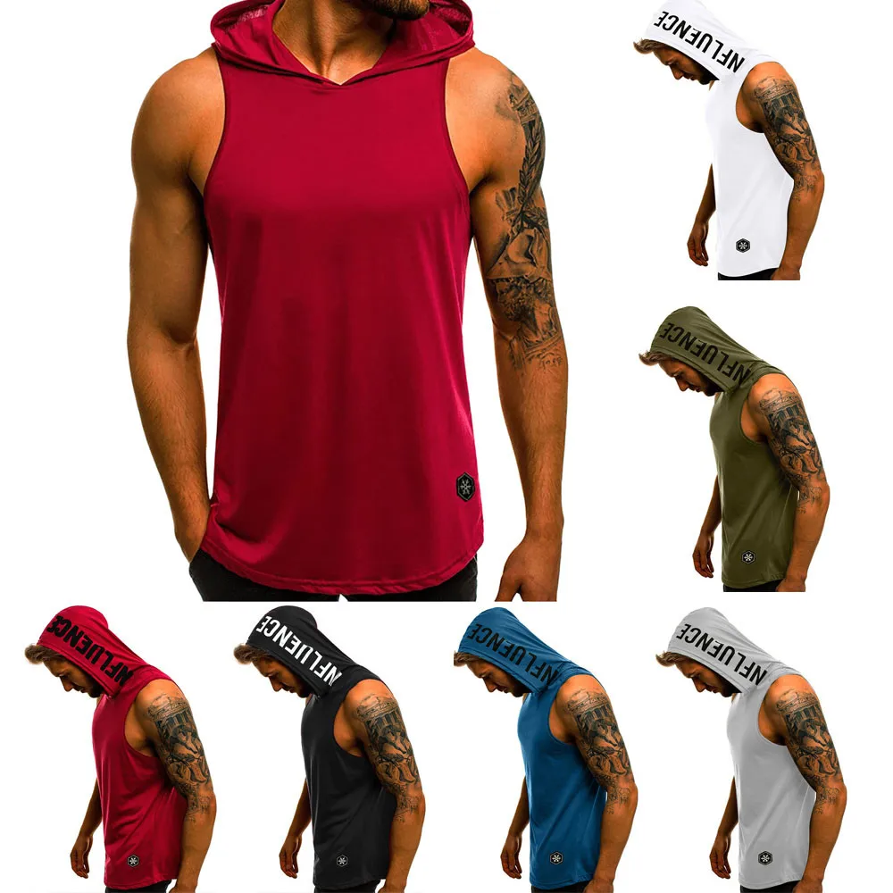 En oferta Ropa de gimnasio para hombre, chaleco sin mangas de algodón con capucha para culturismo, sudadera de entrenamiento, camisetas deportivas para hombre 2021 AjXNeOeYEkO