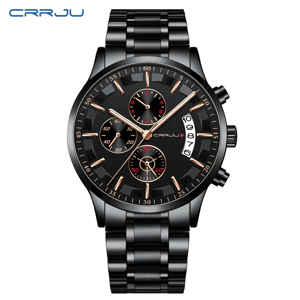 

Crrju/ka jun 2261 New Style Men Steel Belt Sports Watch Fashion Business Multi-functional Six-pin Chronograph Watch