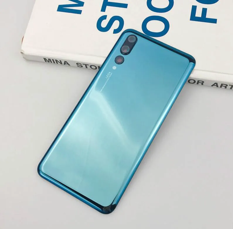 Blue With Lens Для huawei P20 Pro Задняя стеклянная крышка батареи задняя дверь Корпус чехол панель для huawei P20 Pro Задняя стеклянная крышка с объективом камеры - Цвет: Blue With Lens