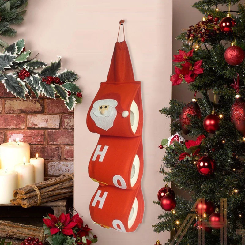 Hanging Ornament Christmas Paper Towel Xmas Cloth Holder Bathroom Santa Towel Set Covers Bathroom Papers Bag Decoration