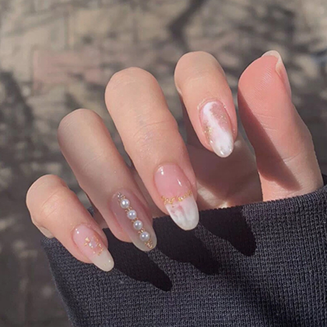 False Nail with Love Pattern Diamond Designs Long Coffin Ballerina Fake Nails Press On Nails with Glue Manicure Tool