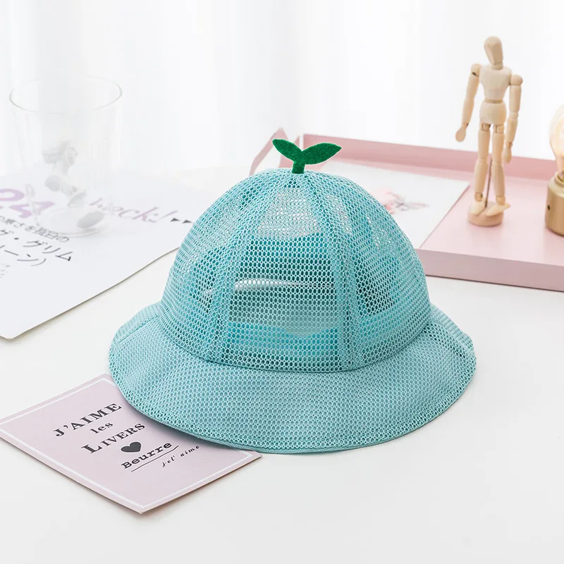 Cute Little Grass Baby Hat Summer Breathable Mesh Boys Girls Bucket Hat Solid Color Infant Toddler Sun Beach Cap Baby Accessories