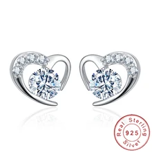 Изящные 925 пробы серебряные крошечные серьги-гвоздики в форме сердца девушки, дети, ребенок Минимальный милый маленький CZ Кристалл минималистичные ювелирные изделия SE148