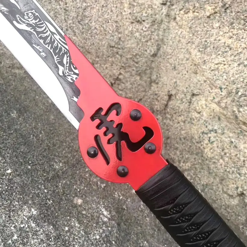 Handmade Red Broadsword Wushu Sword HRC60 manganese steel Blade Saber Tiger Dao