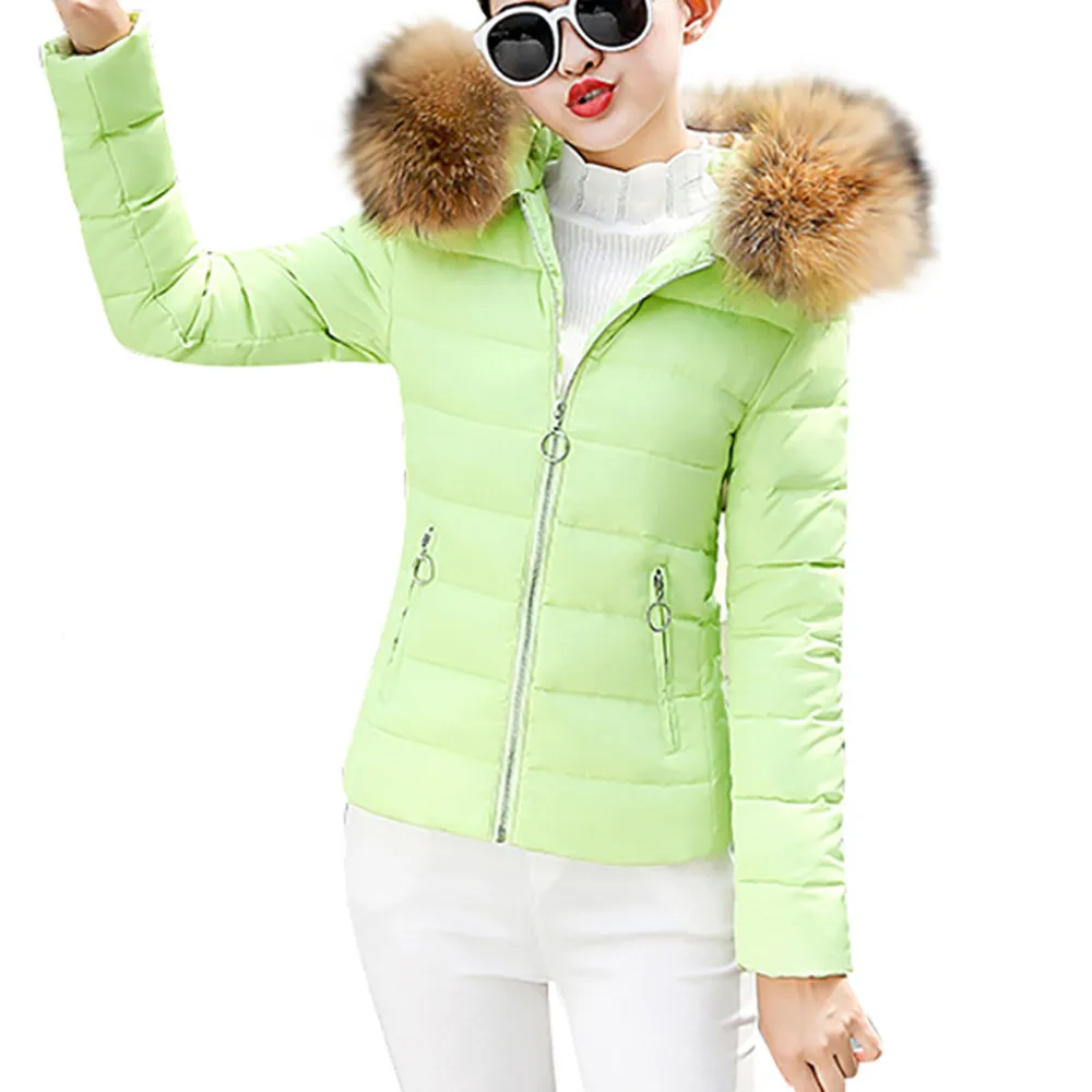 KANCOOLD, женская теплая зимняя куртка, модное женское пуховое пальто с капюшоном и меховым воротником, однотонное приталенное пальто большого размера, FemaleCoat - Цвет: Зеленый