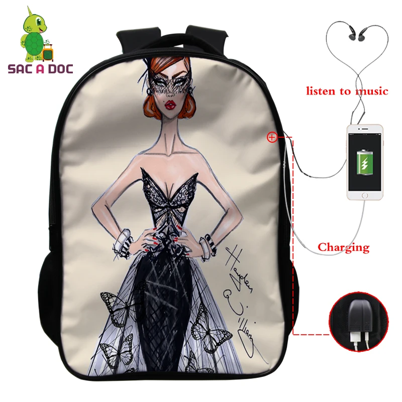 Mochila Bookbag Vogue принцесса мода Gilr рюкзак школьные сумки для девочек-подростков USB зарядка Рюкзак Для Путешествий Рюкзак для ноутбука - Цвет: 164 10