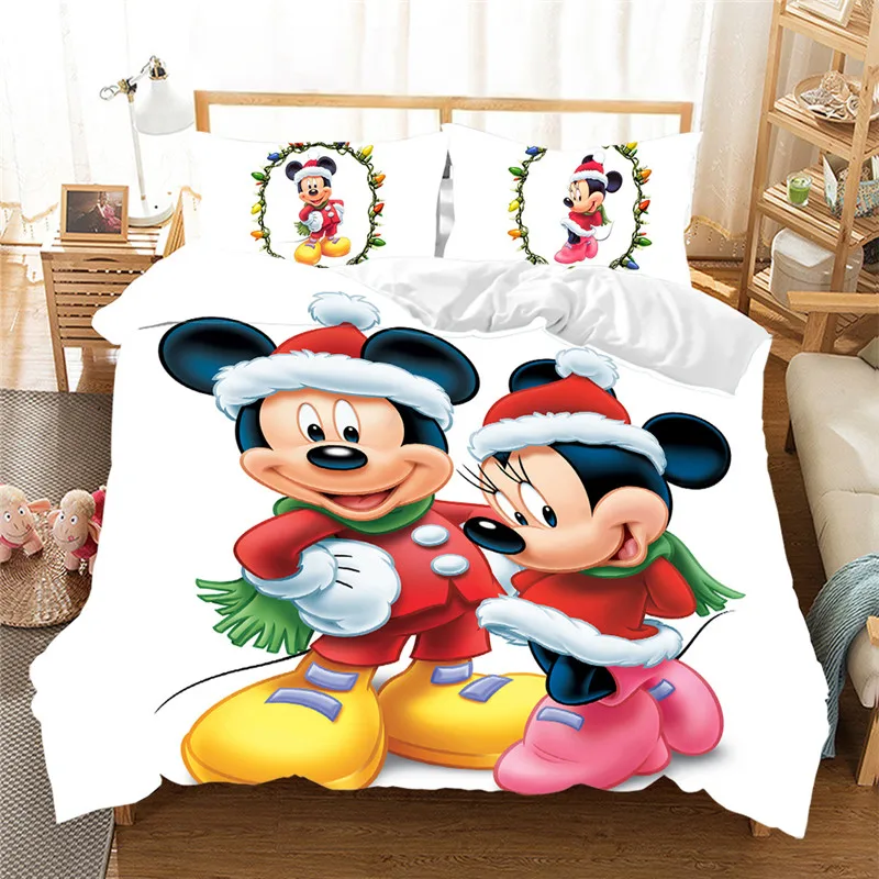 Mickey Minnie Christmas Santa Claus Bedding Set Duvet Cover Children Bed Set Queen King Siz Gift Comforter Bedding Sets