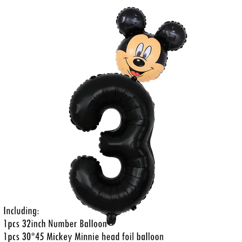 Partigos 32 дюймов красные, черные номер Фольга надувные шары Mickey воздушный шар "Минни" Рисунок От 1 до 5 лет детская футболка для мальчиков и девочек, День рождения Декор - Цвет: 2pcs