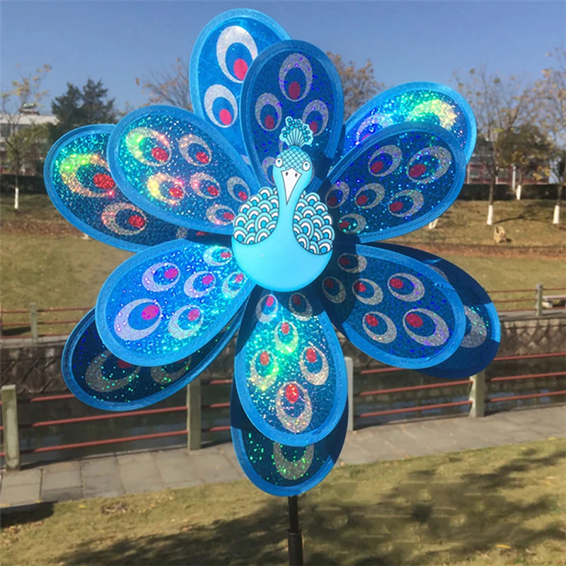 Double Layer Peacock Laser Sequins Windmill Colourful Wind Spinner Home Garden Decor Yard Kids Toy