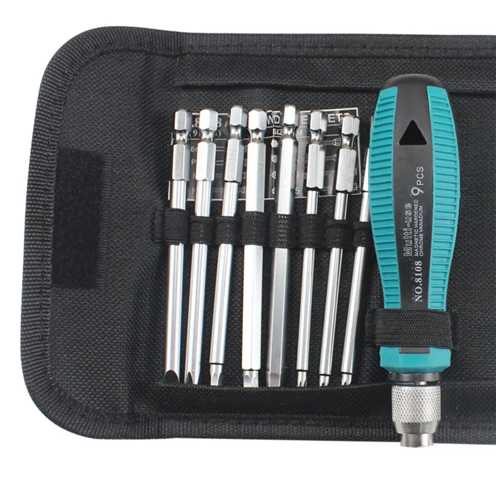 9pcs Slotted Portable Non-Slip Tackle Multi-bit Home Magnetic Dismountable Screwdriver Set Multifunctional Repair Hand Tools - Цвет: 8018A