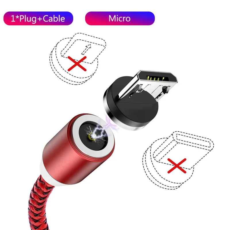 Магнитный Кабель зарядного устройства микро-usb для iPhone X, 7, 8 Plus, samsung, кабель для быстрой зарядки и передачи данных, магнитный кабель usb type-C для мобильного телефона - Цвет: Micro Red