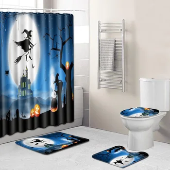 

Halloween Witchcraft Waterproof Shower Curtain Three/Four-piece Bathroom Accessories Bath Curtains Closestool Mat Home Decor
