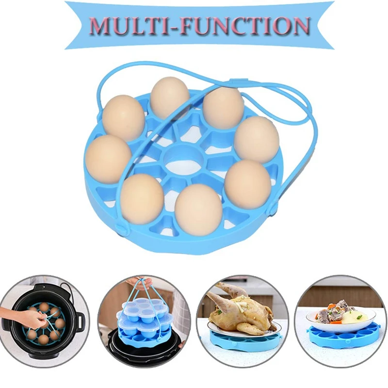 

Silicone Egg Steamer Rack for Pot Accessories, Pressure Cookers Sling Holds 9 Eggs for 5/6, 8 Quart