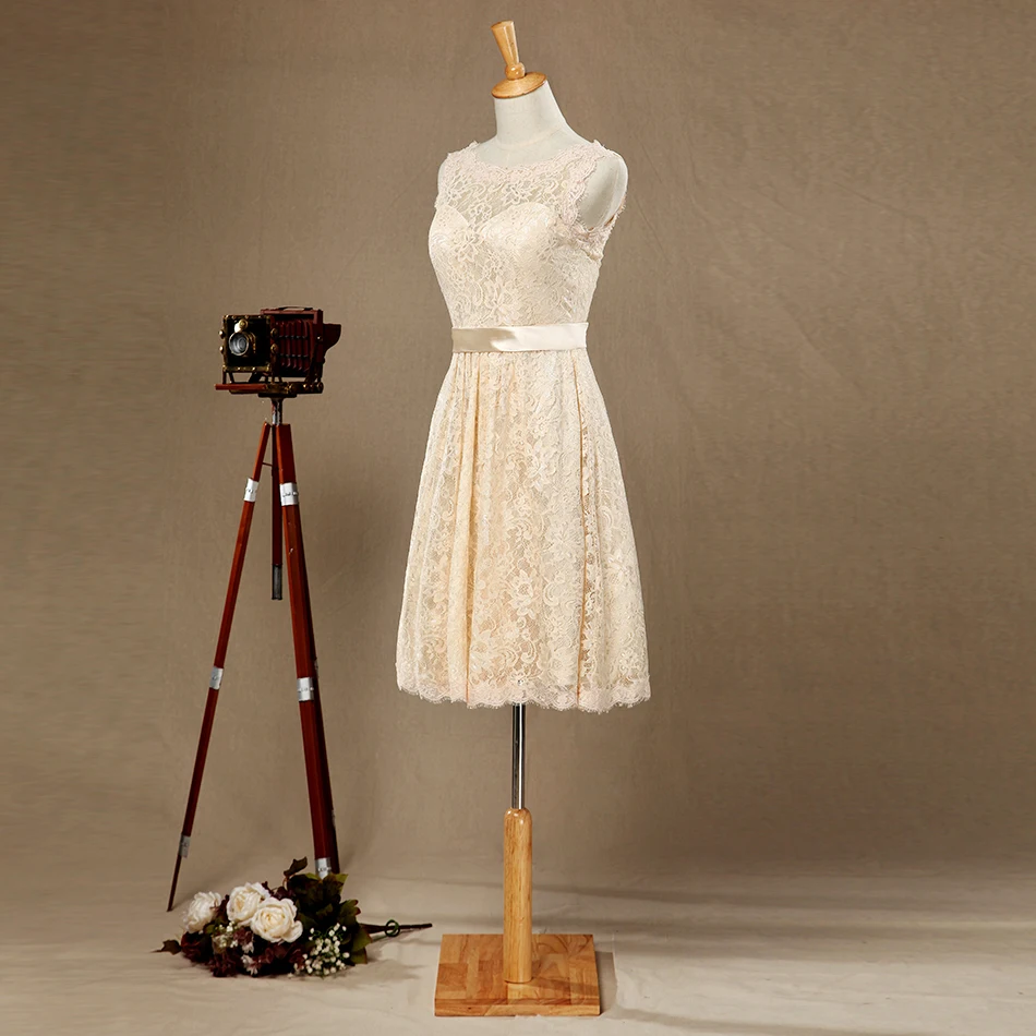 Кружевное свадебное платье цвета шампанского до колена с поясом vestidos de boda invitada для свадебной вечеринки