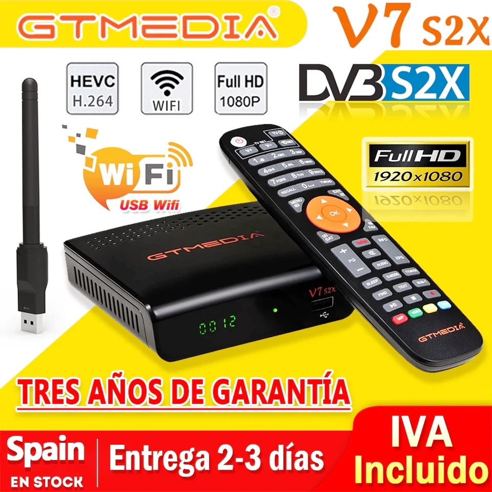 GTMEDIA V7S2X Receptor de TV USB Digital Top Box 1080P Decodificador TV Box  para DVB-S2 DVB-S2X, enchufe de EE. UU. Inevent EL001328-02B