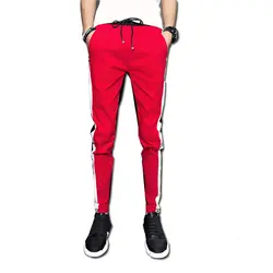 Мужские повседневные брюки, красные, черные, в стиле пэчворк, в стиле хип-хоп, брюки с эластичной резинкой на талии, уличная одежда, мужские