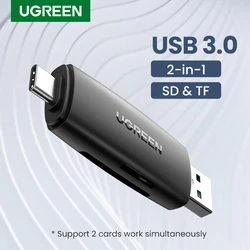 Ugreen leitor de cartão usb3.0 tipo c para sd micro sd tf leitor de cartão 2 em 1 para o telefone portátil otg adaptador de cartão de memória leitor de cartão inteligente
