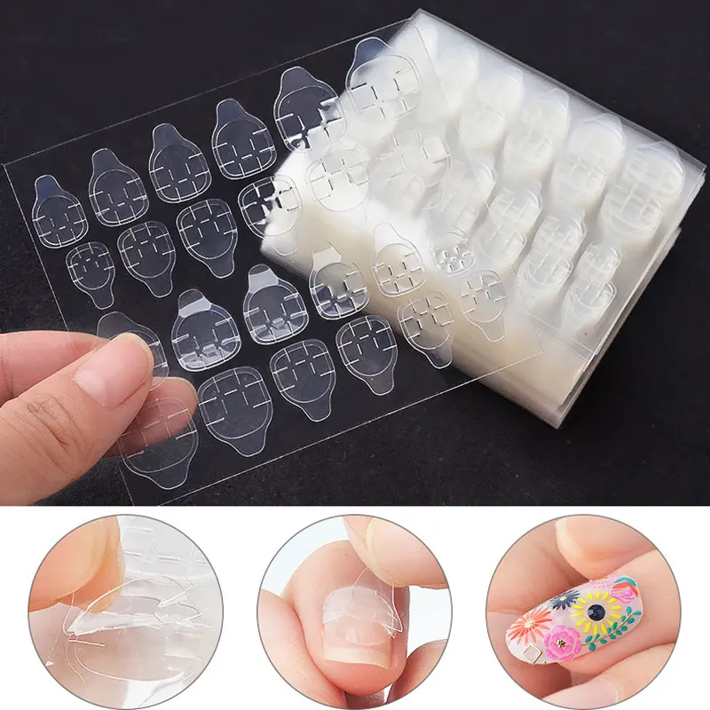 1 Sheet 24 Pcs Nail Glue Sticker Double side Transparent False Nail ...