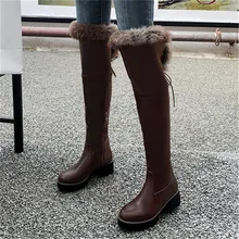 Большие размеры 34-42 Сапоги выше колена Для женщин Плисовые теплые зимние Полусапоги женские большие размеры Для женщин Высокие сапоги