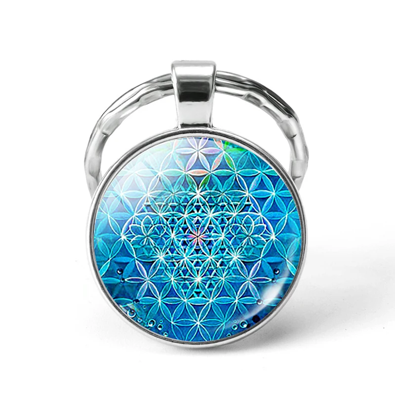 Sri Yantra Мандала шаблон брелок стеклянная подвеска буддийская Священная Геометрия брелки духовные ювелирные изделия Мандала Цветок аксессуары