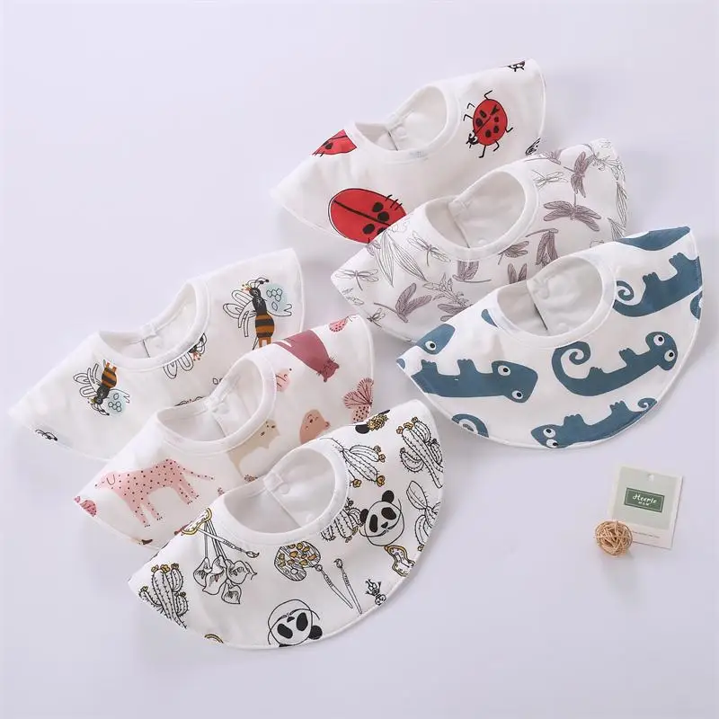 

New Unidirectional Wet Round Waterproof Baby Bibs Rotatable Baby Bib Saliva Towel Cartoon Printted For Children