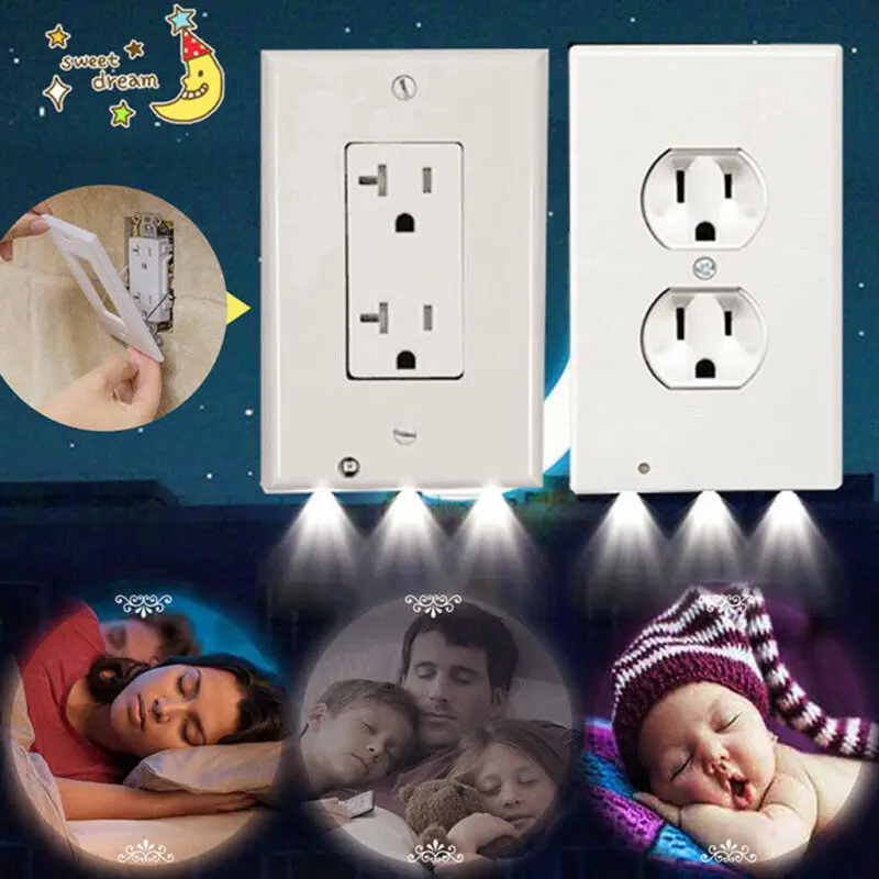 

Night Plate Plug Cover With LED Lights Angel Wall Outlet Cover Sensor Plug Socket Switch Cover Stickers for Hallway Bathroom