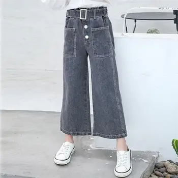 

New 2020 Spring Autumn Girls Fashion Wide-leg Jeans Kids Girls Loose Casual Denim Pants Children High Waist Simple Trousers K304