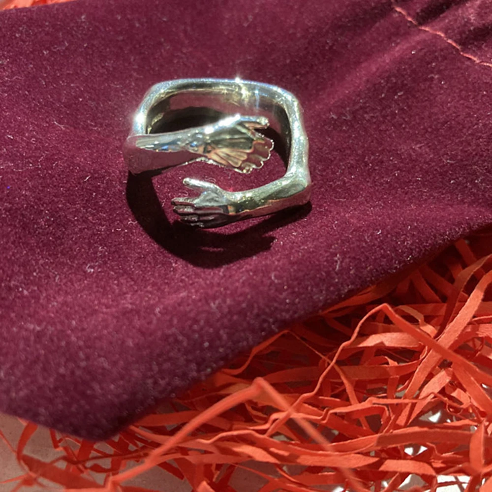 2021 New Women Girls Hand Rizeable Ring Creative Love Hug Silver Color Ring Fashion Lady Open Ring Jewelry Gifts for Lovers 