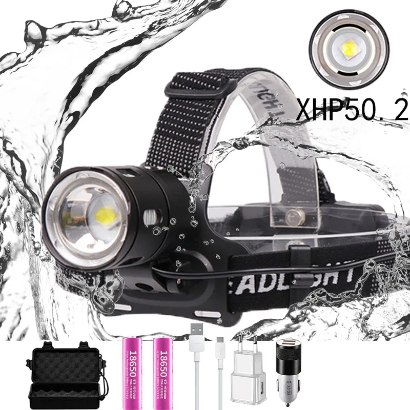 Супер яркие светодиодные фары 10000LM XHP50.2 перезаряжаемая USB фара яркая V6 охотничья