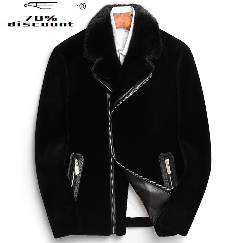 

Short Real Fur Coat Men Clothes Man Sheep Shearing Wool Coats Mink Fur Collar Overcoat G-52-GY-8008KJ2204