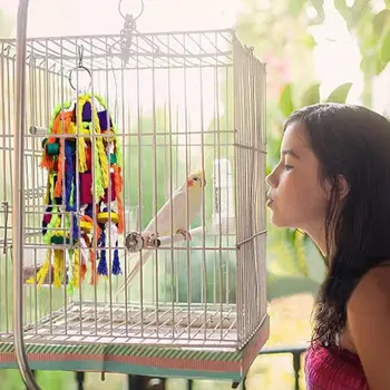 

1piece Colored Wooden Parrot Cotton Rope Building Block Toy Cotton Rope Building Block Chew Toy Parrot Toy Bird Toy Pet Supplies