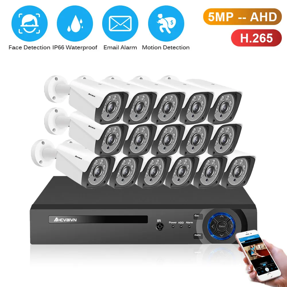 AHD DVR NVR 16CH 8CH безопасности Камера Системы 5MP CCTV Водонепроницаемый IR-CUT видео