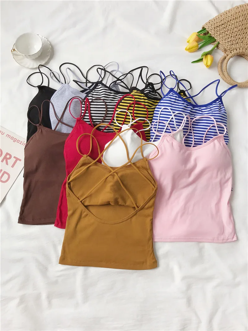 HELIAR Underwear Bra Women Spaghetti Straps Backless Tops For Women Camisole 2020 Summer Solid Underwear Cottons Tops Women