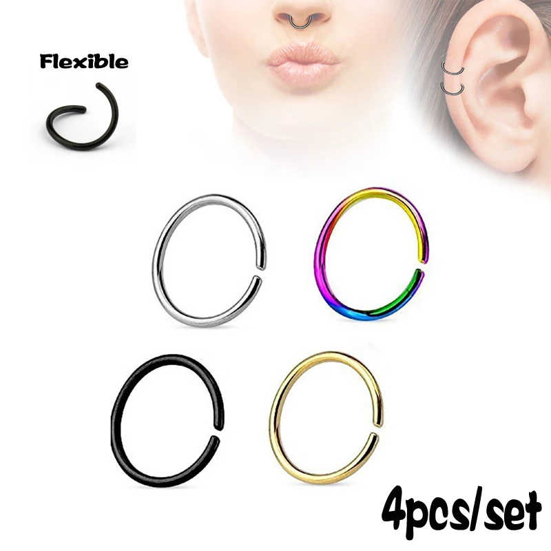 

Stainless Steel lip ring Nostril Nose Hoop Stud Ring Clip Fake Piercing Piercing labret stud Sexy Body Jewelry 8 10 12mm