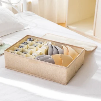 

2 in 1 Bra Underwear Storage Box With Lid Grids Clothing Storage Box Closet Organizer Washable Foldable for Wardrobe