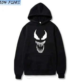 

2019 Comic Thick Venom Hoodie Sweatshirts Men Superhero Anime Cool Black Autumn Winter Tops Plus Velvet Warm Hoody