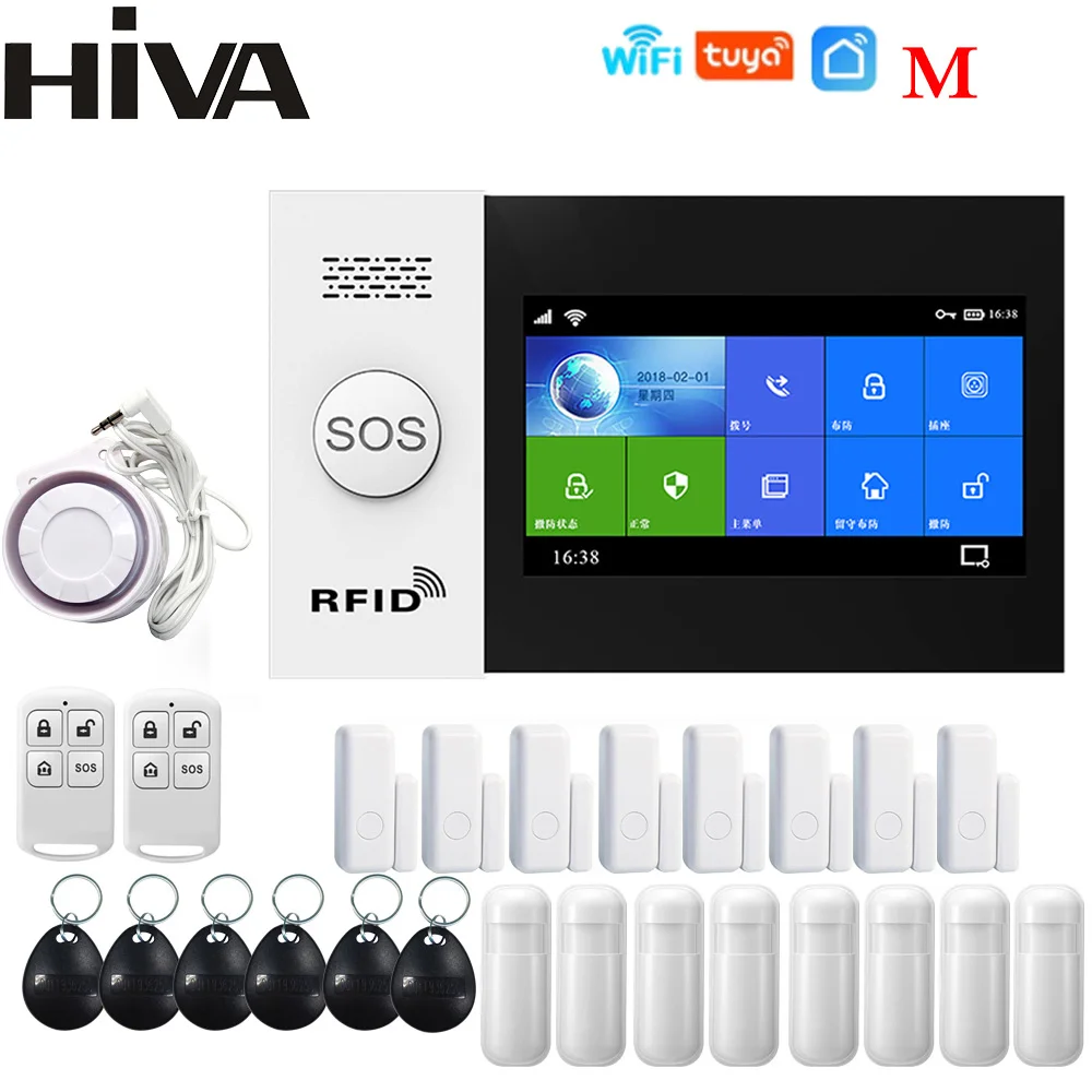 HIVA Alarm Systems Security Home Wifi Gsm with Pir Motion Sensor Tuya Smart Life Alarm work with Alexa elderly emergency button Alarms & Sensors