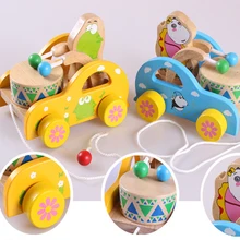 Креативный детский ручной расширенный поводок Pull Toy Car, игрушка для малышей, подарок для детей, желтый/голубой деревянный игровой ритм, звуковой трактор