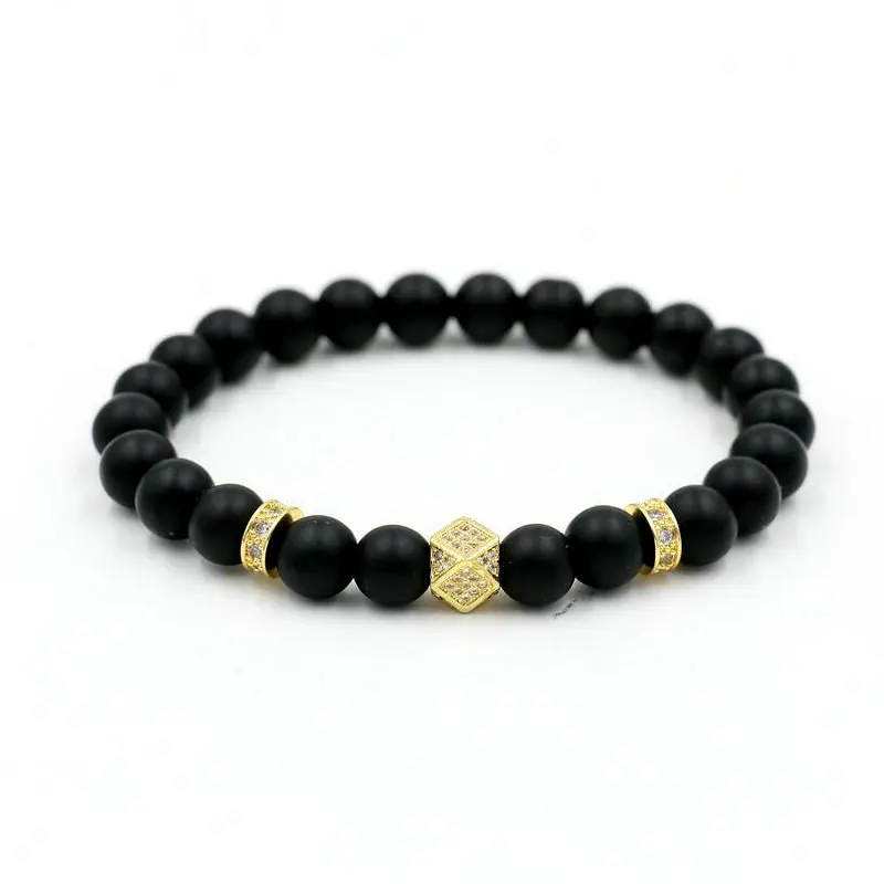 Мода Masculinas матовый оникс Камень микро CZ геометрический браслет для женщин Pulseras Hombre Bracciali мужской эластичный браслет из бусин