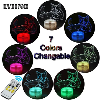 

3D Cat Night Light Remote Control 7 Colors Changing Animal Lamp LED USB 3D Illusion Table Lamp For Home Decorative Kids Toy Gift
