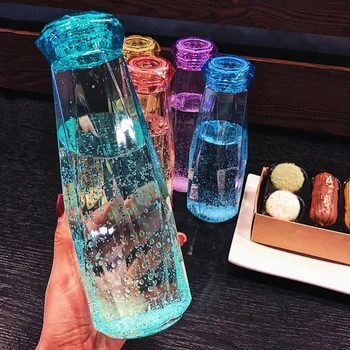 

500ML Diamond Crystal Water Bottle Creative Sport Drinking Camping Cycling Travel Plastic Juice Water Bottles Cleaning Brush